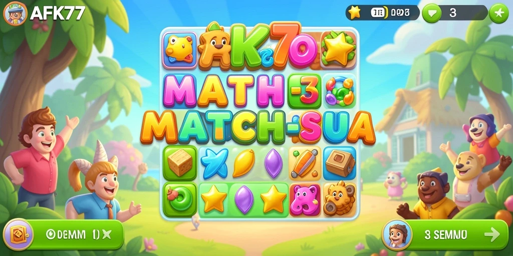 Gameplay AFK77 yang seru dengan mekanisme Match-3 yang menarik.