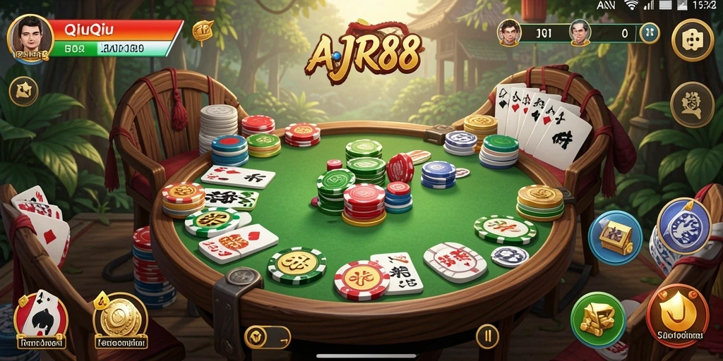 Tampilan penuh aksi dari gameplay QiuQiu di AJR88.