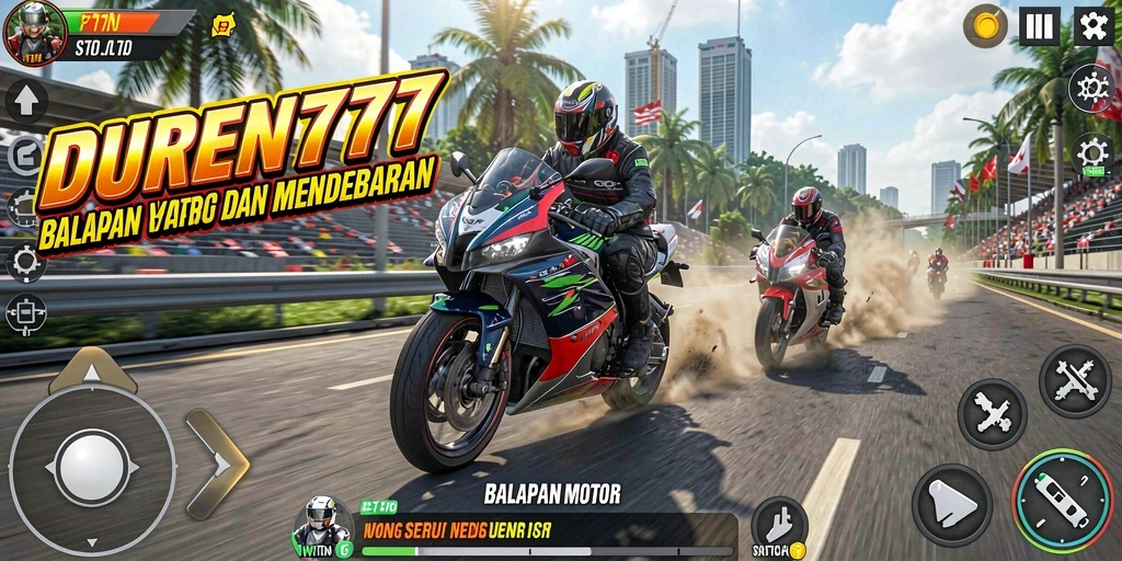 Tampilan gameplay seru dari DUREN777 dengan balapan motor yang mendebarkan.