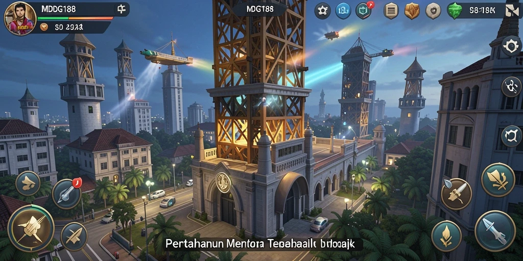 Screenshot utama MDG188 menunjukkan aksi menara pertahanan yang mendebarkan.