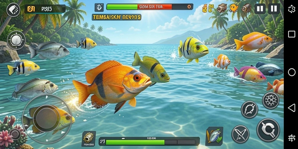 Gameplay seru di PK95 dengan menembak ikan berwarna-warni.