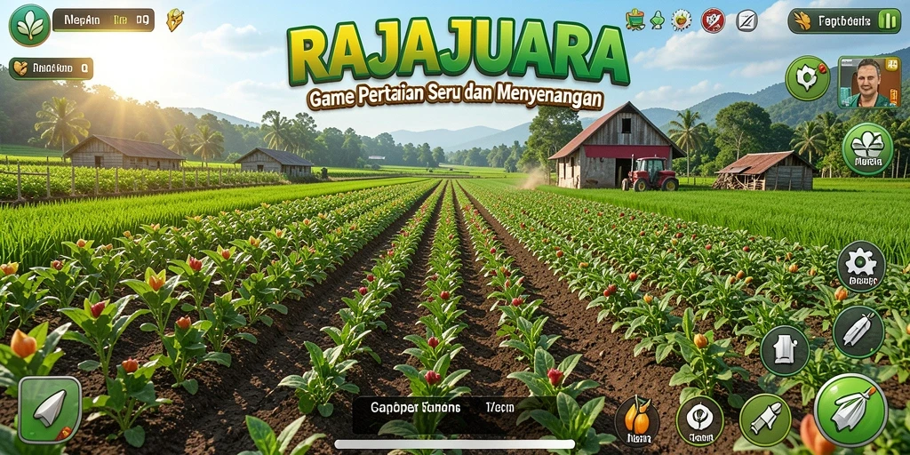 Tampilan gameplay <strong>RAJAJUARA</strong> saat bertani dengan grafis menarik.
