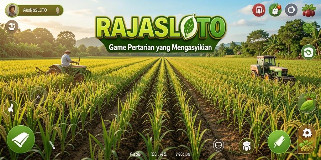 Screenshot gameplay RAJASLOTO menampilkan lahan pertanian yang indah dan interaktif.