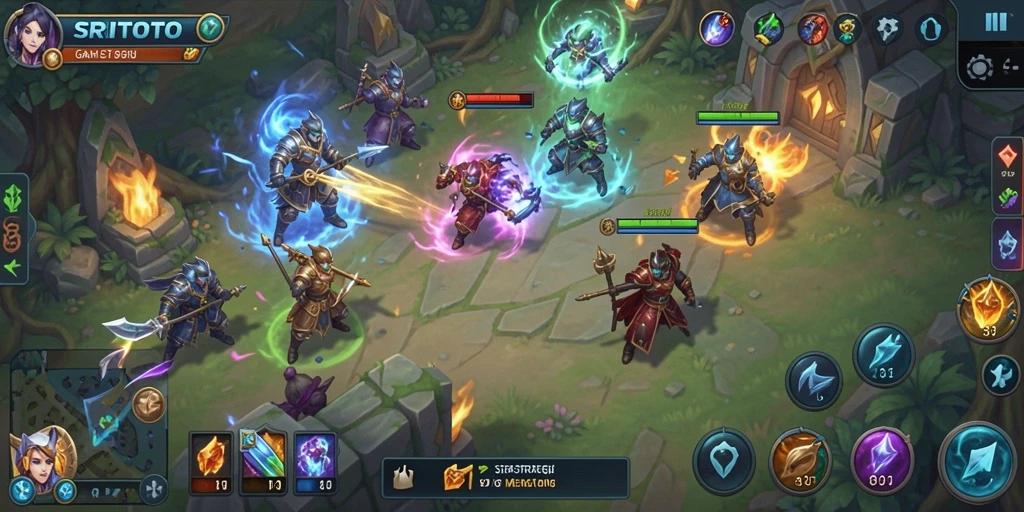 Tampilan gameplay <strong>SRITOTO</strong> menunjukkan pertempuran seru dan strategi yang mendebarkan.