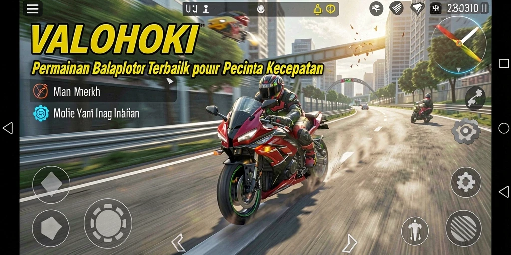 Screenshot menampilkan aksi balap motor yang seru di VALOHOKI.